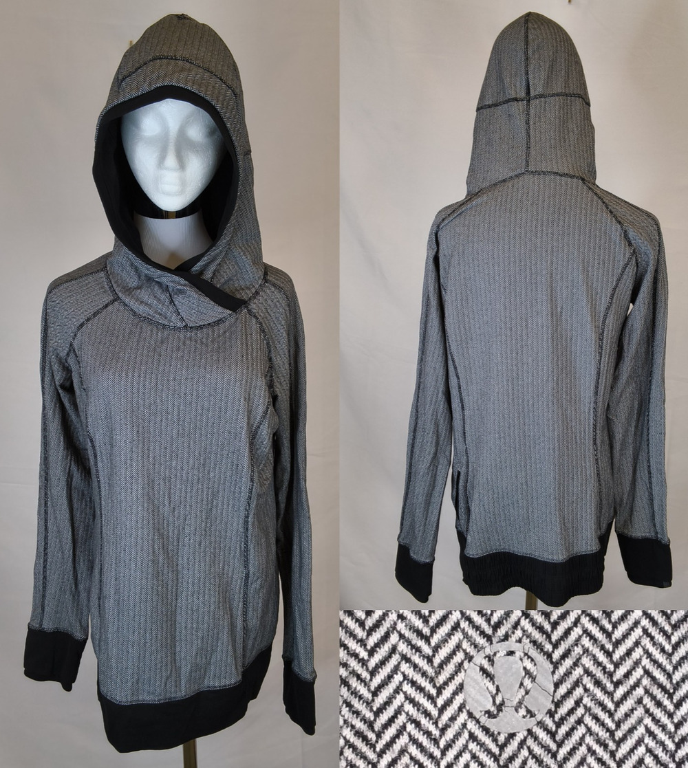 Lululemon Think Fast Pullover Hoodie Womens' 10 Herringbone Black/White #W5550